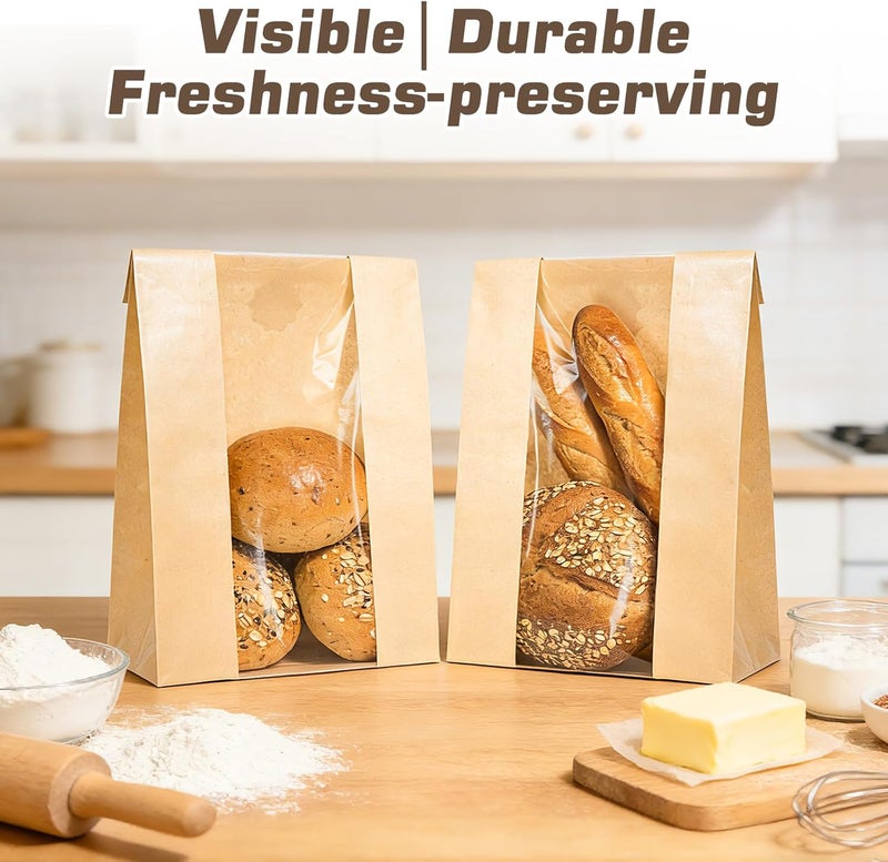 IMagicoo 25 Pcs Bread Bags for Homemade Bread, Paper Sourdough Bags with window, Large Bakery Loaf Bag with Stickers for Cookies, Popcorns, Hamburgers (25, 14.2"x8.3"x3.6") - Image 3